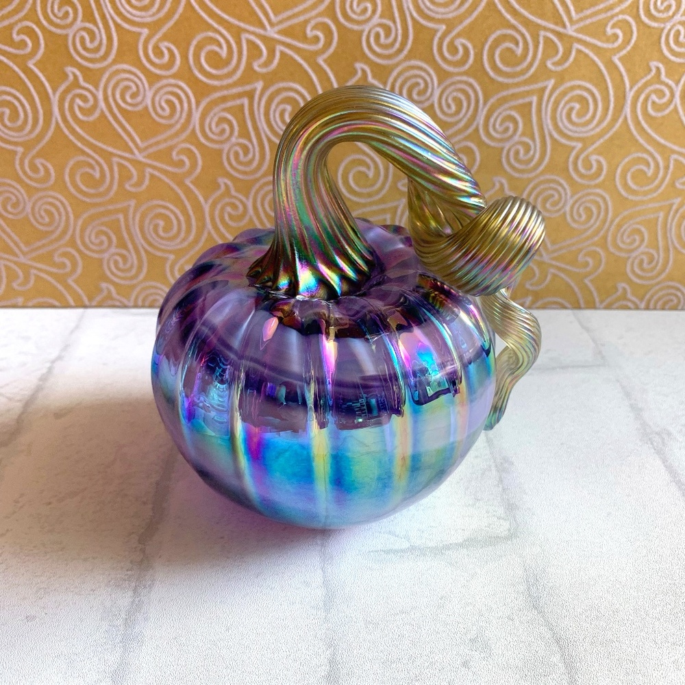 Purple Iridescent Glass Blown Pumpkin